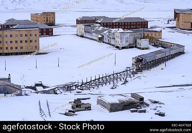 Covered access to the mine. Pyramiden, abandoned russian mining settlement at the Billefjorden, island Spitzbergen in the svalbard archipelago