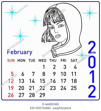 2012 year calendar in vector. February