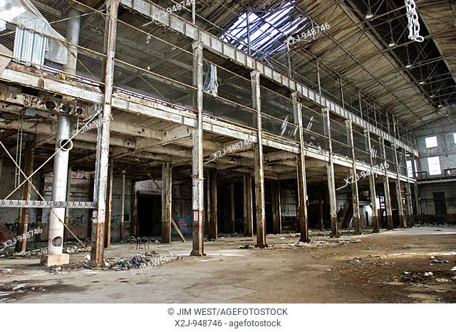 Detroit, Michigan - A factory sits empty and abandoned near downtown Detroit  Homeless people use it for shelter