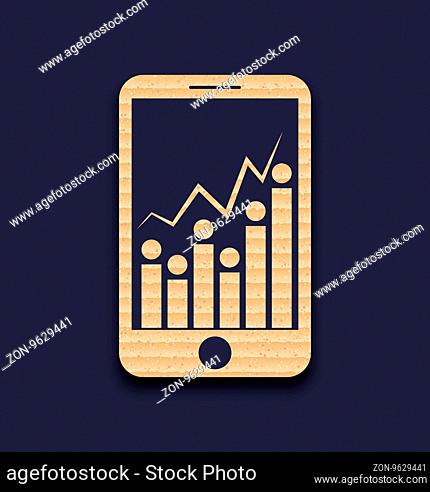 Illustration paper mobile phone with abstract infographic, chart - vector