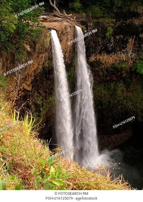 Wailua, Kauai, HI, Hawaii, East Shore, Kapia, Lihue, Wailua Falls, twin waterfalls