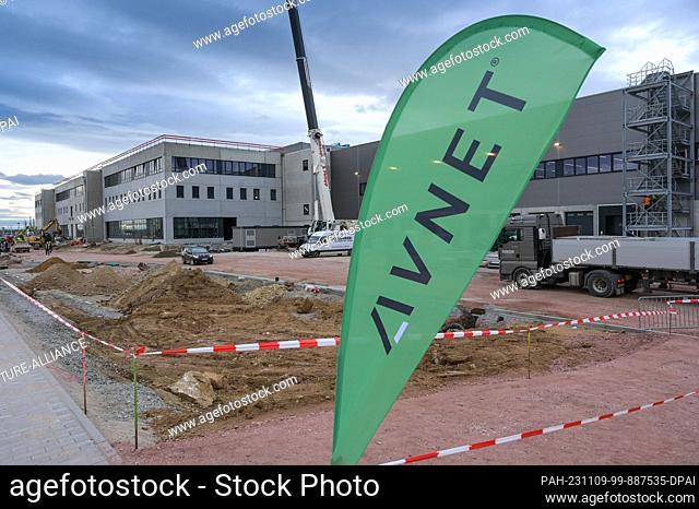 09 November 2023, Saxony-Anhalt, Bernburg: View of the building shell for the major relocation of the US company Avnet Inc in Saxony-Anhalt