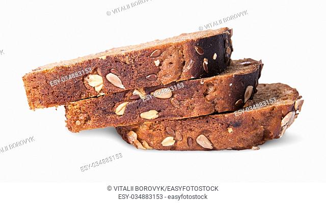 Unleavened three pieces of bread with seeds on each other isolated on white background