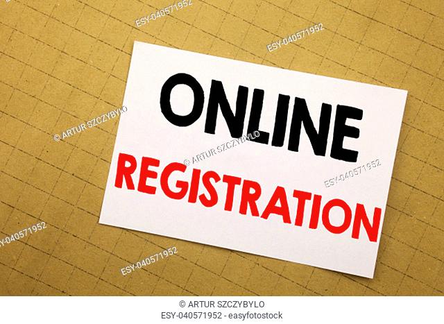 Conceptual hand writing text caption inspiration showing Online Registration. Business concept for Internet Login Written on sticky note yellow background