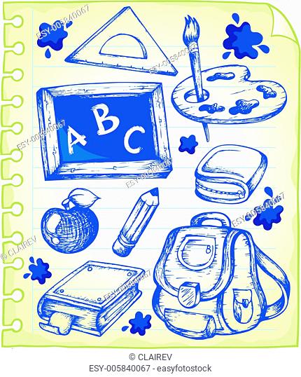 Notepad page with school drawings 1