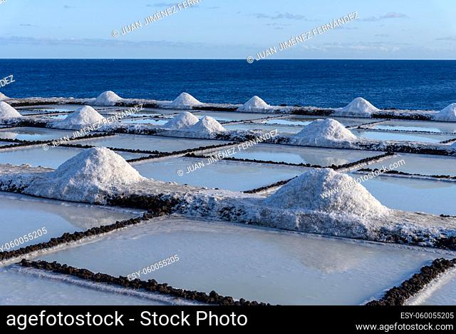 Salt extraction in salinas of Fuencaliente, La Palma, Canary Islands