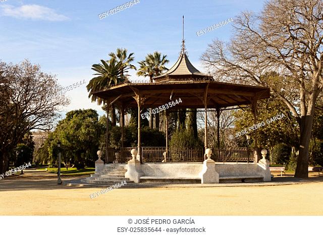 Iron and wood music kiosk in the Ciutadella Park in Barcelona, Catalonia, Spain