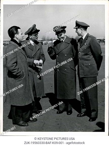 Mar. 30, 1956 - Col Joseph A. Cunningham, right, commander of the 317th Troop Carrier Wing at Neubiberg Air Base, chats with the newest students in the NATO...
