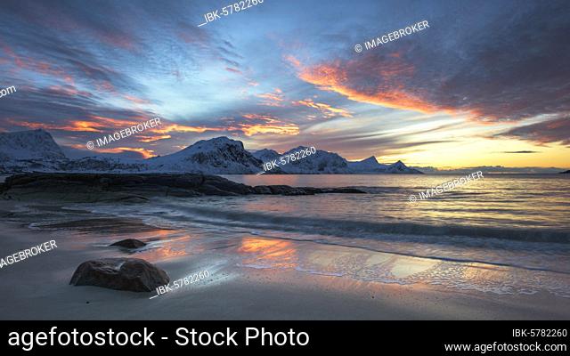 Sunset, Haukland Beach, Lofoten, Norway, Europe