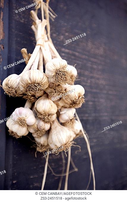 Still Life shot of garlic cloves, Chania Region, Crete, Greek Islands, Greece, Europe