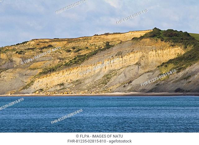 View of coastal cliffs with rock strata, Osmington, Dorset, England, september