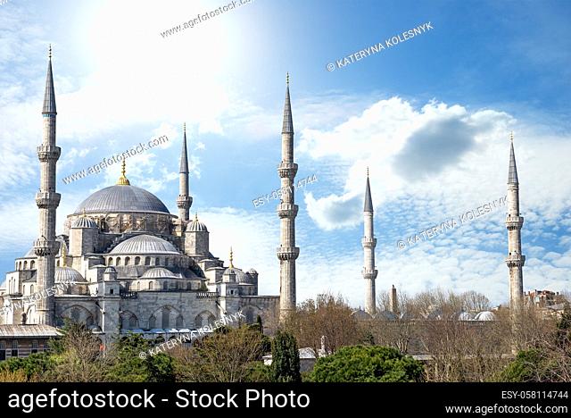 Blue Mosque in Istanbul at sunny spring morning