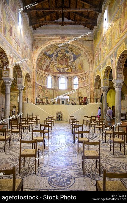 Floor mosaics from around 1150 and magnificent frescoes from the 14th century in the abbey church of Pomposa, Codigoro, province of Ferrara, Italy, Europe