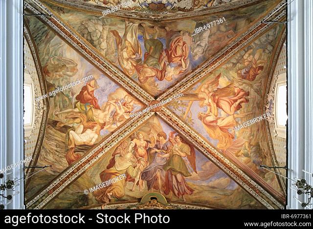 Ceiling frescoes of the Cathedral of San Bartolomeo on Castle Hill, Lipari, Lipari Islands, Aeolian Islands, Isole Lipari, Isole Eolie, Mediterranean Sea, Italy