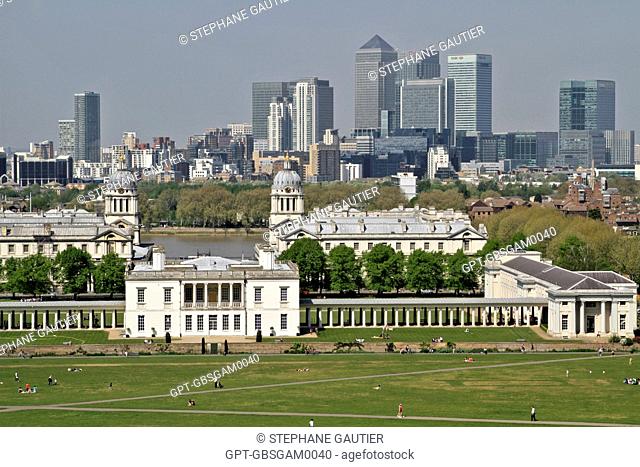 GENERAL VIEW OF MARITIME GREENWICH LISTED AS A WORLD HERITAGE SITE BY UNESCO, WITH THE NATIONAL MARITIME MUSEUM SET UP IN THE QUEEN'S HOUSE AND THE ROYAL NAVAL...