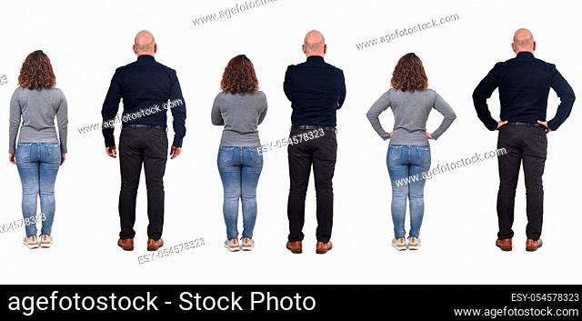 full portrait of a couple from behind on white