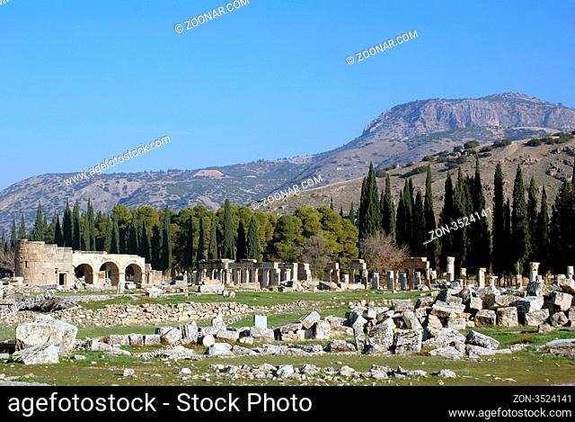 Trees and ruins of Hierapolis near Pamukkale, Turkey