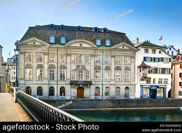 Embankment of Limmat river in Zurich city center, Switzerland