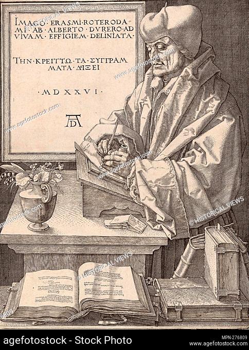 Author: Albrecht Drer. Erasmus of Rotterdam - 1526 - Albrecht Drer German, 1471-1528. Engraving in black on ivory laid paper. Germany