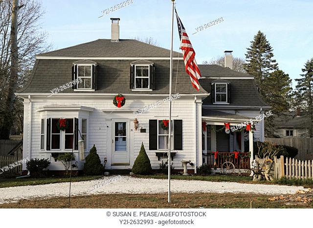 An old house decorated for Christmas, South Yarmouth, Massachusetts, United States, North America. Editorial use only