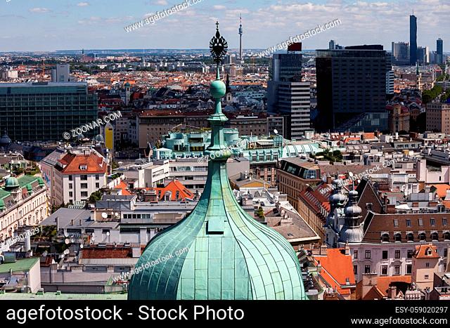 City of Vienna cityscape with St. Stephen's Cathedral (Stephansdom) tower dome, Austria