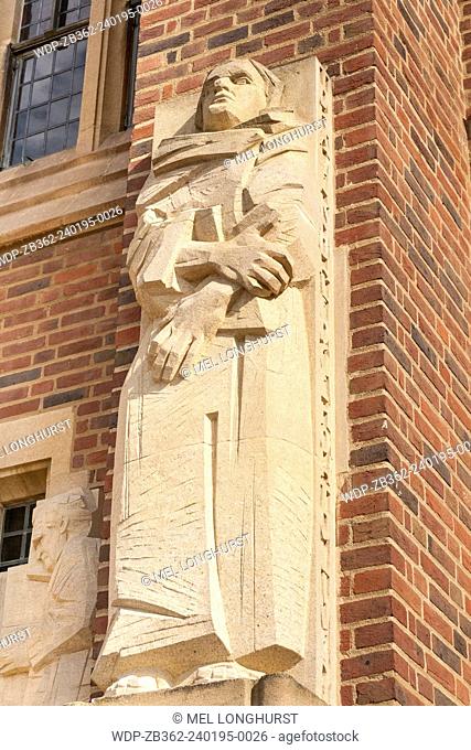 Statue of Saint Bernard of Clairvaux on west front, Guildford Cathedral, Guildford, Surrey, England