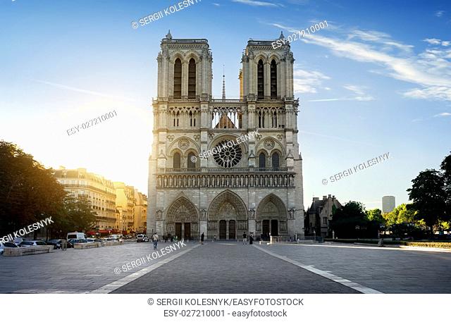 Facade of Notre Dame de Paris in the morning, France