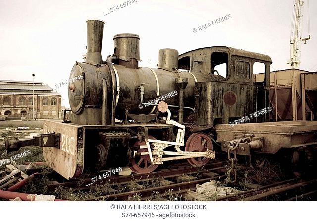 Old AHM steam locomotive, Sagunto, Valencia. Spain