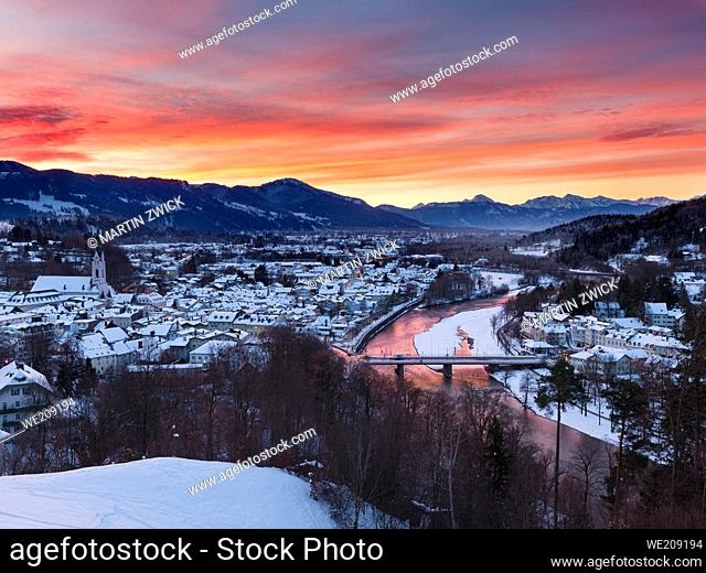 Bad Toelz during winter, sunrise. Germany, Bavaria