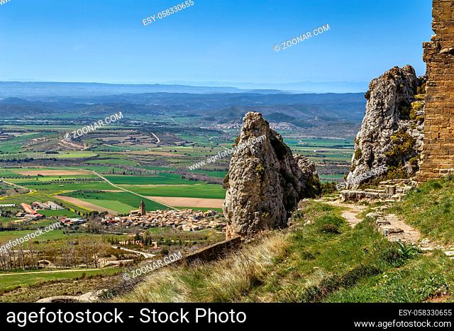 Landscape of the flatland of Aragon province from the hill of Castle of Loarre, Spain
