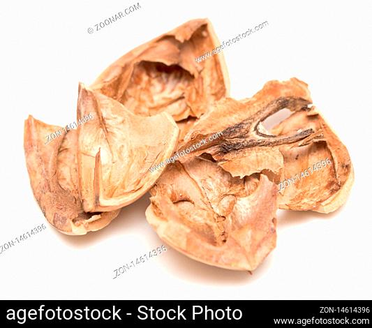 Walnut shells isolated on white background