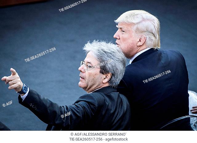 Paolo Gentiloni parla, Donald J., Melania Trump during the leaders of the G7 countries attend a concert in the Greek Theater, Taormina, Italy 27/05/2017