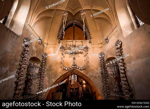 Human skulls and bones Gothic vault mass grave