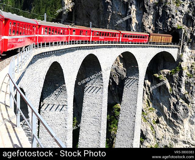 The Landwasser-Viaduct is part of the Unesco World Heritage Train Trip through the swiss alps in canton Graubünden