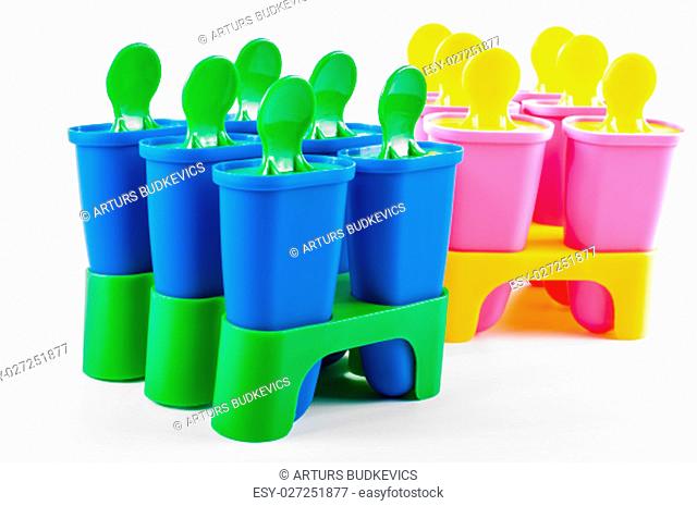 Various color popsicle cups for homemade ice cream