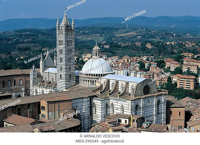 Cathedral, Siena, by Nicola Pisano, Giovanni Pisano, 1229, 13th Century, polychrome marble. Italy; Tuscany; Siena; Cathedral; Santa Maria Assunta Cathedral