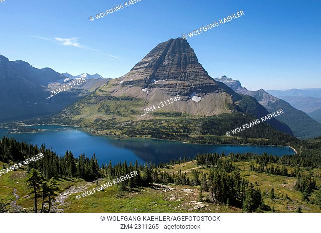 View of Bearhat Mountain above Hidden Lake at Logan Pass in Glacier National Park, Montana, United States