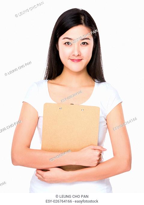 Asian woman hold with clipboard
