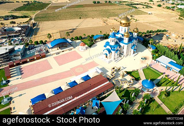 Aerial view of the famous Russian orthodox church dedicated to Saint Andrew at the village Episkopio of in Cyprus