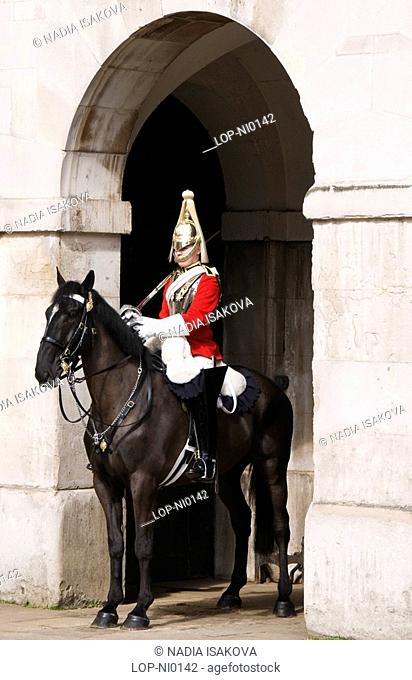 England, London, Whitehall, Guard at Horse Guards Parade near Whitehall in London