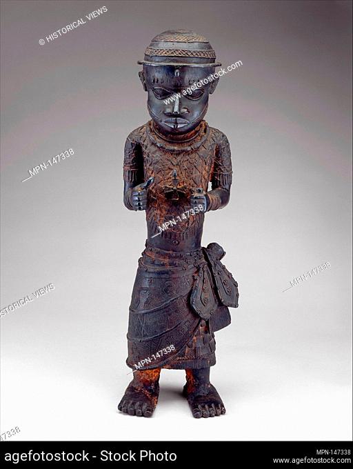 Male Figure: Court Official. Date: 16th-17th century; Geography: Nigeria, Court of Benin; Culture: Edo peoples; Medium: Brass; Dimensions: H