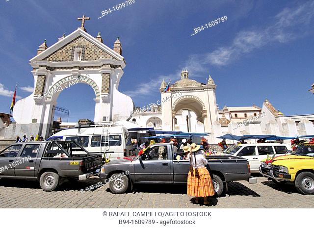 Basilica of Our Lady of Copacabana. Copacabana is the main Bolivian town on the shore of Lake Titicaca.  Our Lady of Copacabana is the patron saint of Bolivia