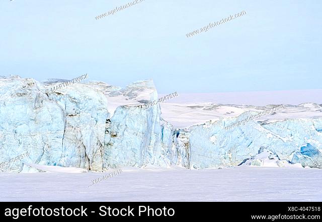 Landscape at Mohnbukta and glacier Heuglinbreen. The island Spitzbergen in the Svalbard archipelago. Arktic, Europe, Scandinavia, Norway, Svalbard