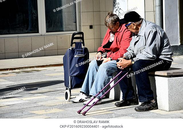 Monthly pensions in the Czech Republic will increase by an average of 308 crowns as of January, 2017. Seniors enjoy the sun in Ostrava, Czech Republic