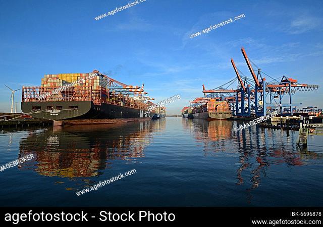 Container ships, Container Terminal Burchardkai, Port of Hamburg, Waltershof, Hamburg, Germany, Europe