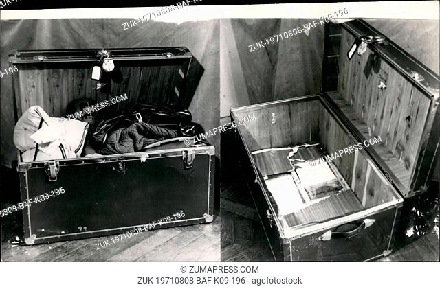 Aug. 08, 1971 - French Police arrest three canadians on drug running charge. The Police made a magnificant coup when they traced a military trunk addressed to...