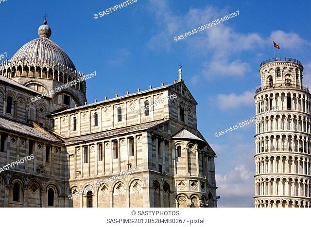 Tower with a cathedral, Leaning Tower of Pisa, Pisa Cathedral, Piazza dei Miracoli, Pisa, Tuscany, Italy