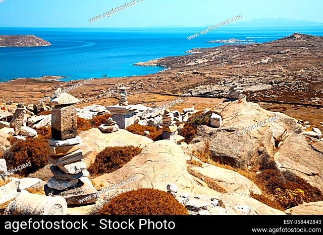 in delos greece the historycal acropolis and  old ruin site
