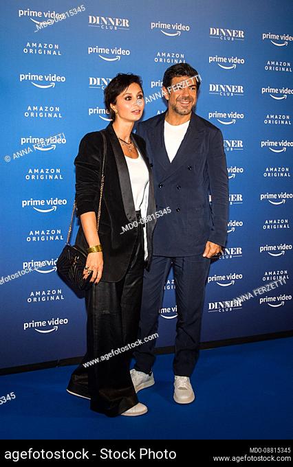 The actor and presenter Pierfrancesco Favino with his wife Anna Ferzetti attend the presentation event of the new Amazon Original show Dinner Club