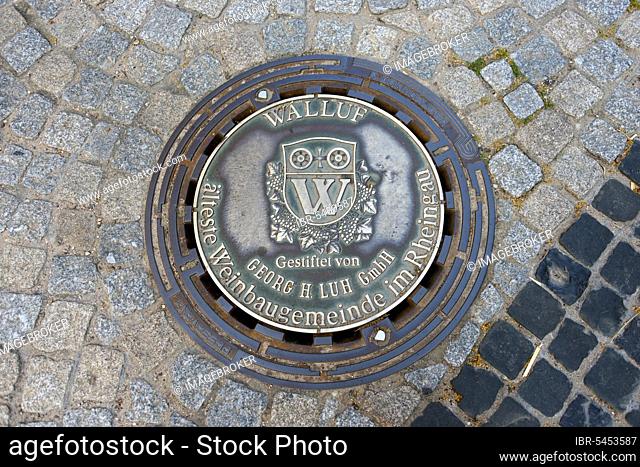 Manhole cover, Walluf, Hesse, Germany, Europe